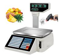 Label Printing Scale With Pole Display, Price Computing +63 Shortcut Keys, 30Kg/60Lbs Capacity For Supermarket/Warehouse Weighing