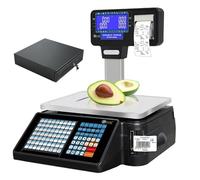 Label Printing Scale with Thermal Label & Receipt Printer, Price Computing Scale with Pole Display, Commercial Barcode Scale for Retail and Food Shops with Scanner and Cashbox