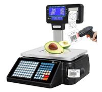 Label Printing Scale with Thermal Label & Receipt Printer, Price Computing Scale with Pole Display, Commercial Barcode Scale for Retail and Food Shops with Scanner and Cashbox