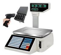 Label Printing Scales, Digital Barcode Weighing Scales,Back Front Dual Display, 63 Shortcut Keys Commercial Cash Register for Supermarket/Retail Store/Warehouse Weighing Machine+Scanner+Cashbox