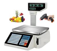 Label Printing Scales, Digital Barcode Weighing Scales, Back Front Dual Display, 63 Shortcut Keys for Supermarket/Retail Store/Warehouse Weighing,Machine+Scanner (Machine+Scanner)