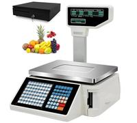 Label Printing Scales, Digital Barcode Weighing Scales, Back Front Dual Display, 63 Shortcut Keys for Supermarket/Retail Store/Warehouse Weighing,Machine+Scanner (Machine+Cashbox)