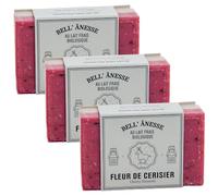 Label Provence - Double Sided Exfoliating French Soap Bar - For Softening, Moisturising and Nourishing All Skin Types - Cherry Blossom and Donkey Milk Fragrance - 125g - Set of 3