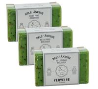 Label Provence - Double Sided Exfoliating French Soap Bar - For Softening, Moisturising and Nourishing All Skin Types - Verbena and Donkey Milk Fragrance - 125g - Set of 3