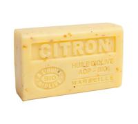 Label Provence Nature Savon de Marseille - French Exfoliating Soap Made With Pure Organic Olive Oil and Shea Butter - Crushed Lemon Fragrance - 125 Gram Bar