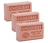 Label Provence Nature Savon de Marseille - French Soap Made With Pure Organic Olive Oil and Shea Butter - Chocolate Fragrance - 125 Gram Bars - Set of 3
