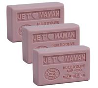 Label Provence Nature Savon de Marseille - French Soap Made With Pure Organic Olive Oil and Shea Butter - Mother's Fragrance - Maman - I Love Mum - 125 Gram Bars - Set of 3
