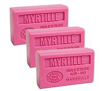 Label Provence Nature Savon de Marseille - Nourishing French Soap Made With Pure Organic Olive Oil and Shea Butter - Blueberry Fragrance - 125 Gram Bar - Set of 3