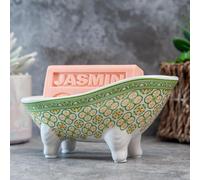 Label Provence Nature Savon de Marseille Soap Dish - French Vintage Style Ceramic Clawfoot Bathtub - Multipurpose Holder - Perfect for Bathroom Kitchen or Home Decor - Green tile -14.5 x 7cm x 6.5cm