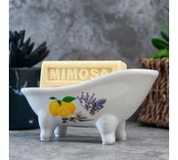 Label Provence Nature Savon de Marseille Soap Dish - French Vintage Style Ceramic Clawfoot Bathtub - Self Draining - Perfect for Bathroom Kitchen or Home Decor - Lavender & Lemon -14.5 x 7 x 6.5cm