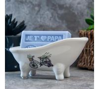 Label Provence Nature Savon de Marseille Soap Dish - French Vintage Style Ceramic Clawfoot Bathtub - Self Draining - Perfect for Bathroom Kitchen or Home Decor - Bike & Basket -14.5 x 7 x 6.5cm