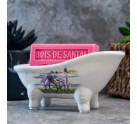 Label Provence Nature Savon de Marseille Soap Dish - French Vintage Style Ceramic Clawfoot Bathtub - Self Draining - Perfect for Bathroom Kitchen or Home Decor - Bicycle & Lavender -14.5 x 7 x 6.5cm
