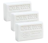 Label Provence Savon de Marseille - French Soap Made With Fresh Organic Donkey Milk - Coconut Fragrance - 60 Gram Bar - Set of 3