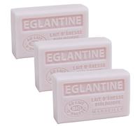 Label Provence Savon de Marseille - French Soap Made With Fresh Organic Donkey Milk - Eglantine Fragrance - 60 Gram Bar - Set of 3