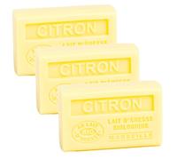 Label Provence Savon de Marseille - French Soap Made With Fresh Organic Donkey Milk - Lemon Fragrance - 60 Gram Bar - Set of 3