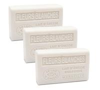 Label Provence Savon de Marseille - French Soap Made With Fresh Organic Donkey Milk - White Flowers Fragrance - 125 Gram Bars - Set of 3