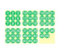 Label Sticker 1 to 50 Number Stickers Consecutive Sticker Round Label Self-Adhesive Dot Colored Decal for Inventory Classification(75mm Green)