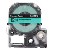 Label Tape 12mm Transparent Durable WearResistant PET Tape, OilProof AntiCorrosion for Label Makers - Long Lasting, Free Removal, Compatible with LW Series and (12mm Black Text on Green Background)