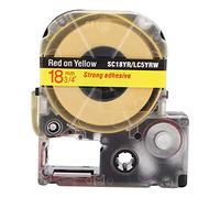 Label Tape Replacement PET Premium Oil Alcohol Scratch Resistant Label Maker Tape for LW Series KINGJIM SR230C SR530C Durable Transparent 18mm 8m Length (18mm Yellow Background with red Letters)