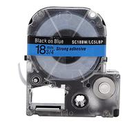 Label Tape Replacement PET Premium Oil Alcohol Scratch Resistant Label Maker Tape for LW Series KINGJIM SR230C SR530C Durable Transparent 18mm 8m Length (18mm Black Text on Blue Background)