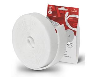LABEL THE CABLE Roll of Double-Sided Hook and Loop Tape - Cable Ties Roll for Perfect Cable Management - Velour Quality - LTC ROLL Strap - 3 m x 16 mm - White - LTC 1220