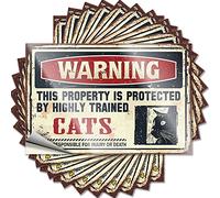Label Warning This Property is Protected By A Highly Trained Cat Teacher Bulk Durable Vinyl/Coffee Cup Positive for Adult - Man Cave Signs for Men(12X18CM-6Pcs)
