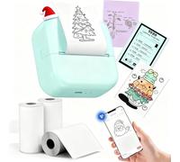 LabelCenter Mini Sticker Printer for Smartphone - Bluetooth M02L Thermal Printer 203DPI, Includes 3 Paper Rolls for Study, Notes, Photos, Gifts, Anatomy Diagrams, Green