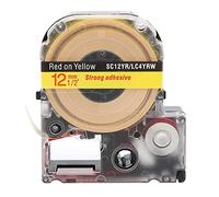 Labeling Tape 12mm Anti Wear Resistant Scratch Proof High Temperature Proof Label Maker Tape for King Jim Printer School Supplies Office Use Plastic Material 7.3x6.3x2cm (12mm Yellow Background with