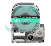 Labeling Tape PET Material 18mm Width Resistant Wear Proof Scratch Resistant Label Making Tape for LW Series and King Jim Label Printers School Office Supplies (18mm Green Background with White