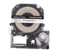 Labeling Tape Wear Resistance 12mm Anti Label Making for King Jim Printer School Supplies Plastic Material 7.3 x 6.3 x 2cm 8m Length (12mm Transparent Background Gold Lettering)
