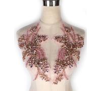 Labellezalady Hand-made beaded rhinestons DIY clothing appliques patch,beaded applique for wedding dress Decoration,rose gold/pink/Silver/Red/Black Flower applique by pair (Pink-B)