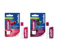 Labello Lip Balms Set, 1x Cherry With 1x Blackberry Lip Balm, 4.8g Multipack, Flavoured Lip Balm, 24 Hour Lip Care Protection