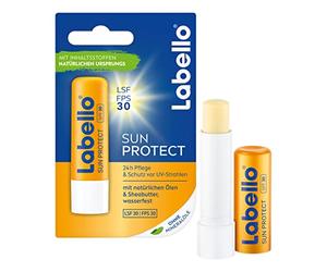Labello Sun Protect im 4er Pack (4 x 4,8 g), wasserfester Lippenpflegestift mit Sonnenschutz (LSF 30), Lippenpflege ohne Mineralöle
