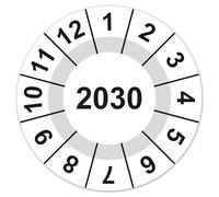 LabelTec Annual Test Badge 2026 Round Test Badge with Placeholder for Control Maintenance Inspection on Equipment Machines Test Labels Self-Adhesive LTC012 (100, 2030, Diameter 30 mm)