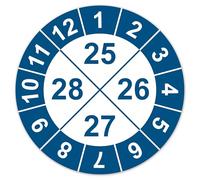 Labeltec Annual Test Badges 2025-2028 Test Stickers, Self-Adhesive Vinyl Test Badges, Multiannual Test Badges for Maintenance, Safety Test, Inventory Machine Control LTC043 (50, Blue, Diameter 20 mm)