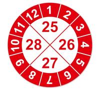 Labeltec Annual Test Badges 2025-2028 Test Stickers, Self-Adhesive Vinyl Test Badges, Multiannual Test Badges for Maintenance, Safety Test, Inventory Machine Control LTC043 (10, Red, Diameter 30 mm)
