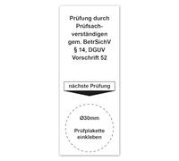 LabelTec Basic badge for test badge test by test experts according to BetrSichV §14 DGUV regulation 52 40 x 100 m next examination sticker with placeholder LTH007 (50, for diameter 30 mm)