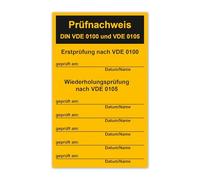 LabelTec Test Badge Test Certificate DIN VDE 0100 and VDE 0105 - Self-Adhesive Sticker for Initial Examination & Repeat Tests 130 x 80 mm for Electrical Systems & Fuse Boxes LTD028 (1)