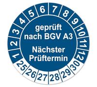 LabelTec Test badge tested according to BGV A3 next test date - self-adhesive test sticker for electrical devices and systems - marking for electrical safety tests LTG002 (10, blue, diameter 30 mm)