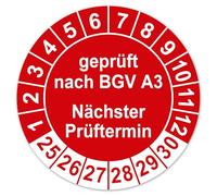LabelTec Test badge tested according to BGV A3 next test date - self-adhesive test sticker for electrical devices and systems - marking for electrical safety tests LTG002 (50, red, diameter 30 mm)