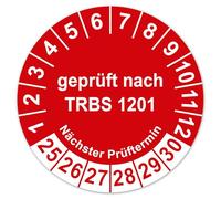 LabelTec Test Badge Tested According to TRBS 1201 Next Test Date - Self-Adhesive Test Sticker 2025-2030 for Electrical Appliances & Systems - Sticker for Labelling LTG003 (10, Red)