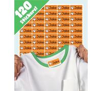 LabelTiger® Personalised Name Labels for Clothes & Items, 120 Washable Stick On Name Tags for Clothes, Shoes, Lunch Boxes, Stationery & All Items at School, Nursery, Day Care - Orange