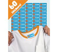 LabelTiger® Personalised Name Labels for Clothes & Items, 60 Washable Stick On Name Tags for Clothes, Shoes, Lunch Boxes, Stationery & All Items at School, Nursery, Day Care - Blue