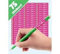 LabelTiger® Personalised Small Name Labels for School Supplies - (75 Pieces) - Self-Adhesive, No-Iron, Waterproof Tags for All Ages - Ideal for Pens, Pencils, Markers & Stationery - Pink