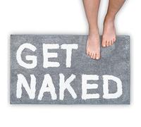 LABEND HOME Get Naked Bath Mat Rug - Shower Curtain Set - Funny Bathroom Decor Signs Rugs - Cute Fun Bath Mat - Bathroom Accessories - Machine Washable (Gray)