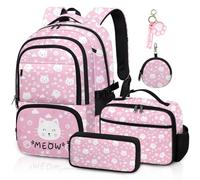 Labfen Kids Backpack with Lunch Box, Backpack for Boys with Pencil Case and Coin Purse, School Bookbag for Student, Pink, 17in
