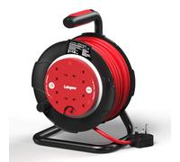 Labgear Extension Lead 15m Heavy Duty Cable Reel 4 Socket 13A Power Reel with Thermal Cut-Out Protection, Durable Drum and Carry Handle Black/Red