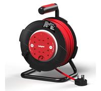 Labgear Extension Lead 25m Heavy Duty Cable Reel 4 Socket 13A Power Reel with Thermal Cut-Out Protection, Durable Drum and Carry Handle Black/Red