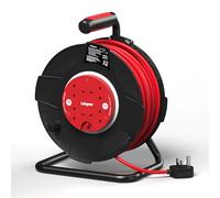 Labgear Extension Lead 35m Heavy Duty Cable Reel 4 Socket 13A Power Reel with Thermal Cut-Out Protection, Durable Drum and Carry Handle Black/Red