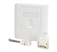 Labgear Single Keystone Ethernet Socket CAT5e RJ45 Faceplate, 1-Gang Wall Socket - White with Colour-Matched Inserts 86x86mm